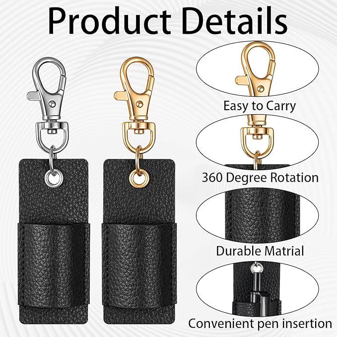 Jeffdad 4 Pcs Lanyard Pen Holder, Leather Neck Pen Holder Keychain Anti-Lost Single Pens Lanyard Badge Portable Pens Holders Clip for Nurse Office Courier Clerk