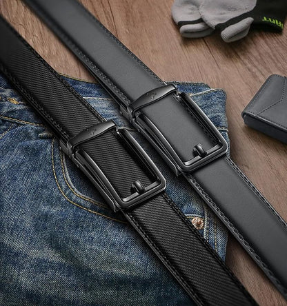 BULLIANT Men Ratchet Belt 2 Pack, Click Sliding Leather Belt Adjustable for Gift Men Dress Casual Jeans 1 3/8,Cut for Fit