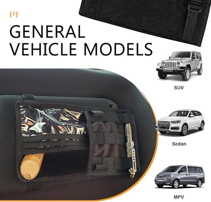 Visor Panel Organizer, Car Sun Visor Organizer, Storage Holder Pouch Bag with Velcro Strap for Pen Card Sunglass, Compatible with Vehicle SUV MPV (Black)