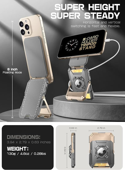 SUPCASE for MagSafe Wallet with AirTag Holder, Magnetic Airtag Wallet for Men, [Hold 5 Cards] [Adjustable Stand] [RFID Blocking] Card Holder Tripod for iPhone 17/16/15/14/13/12 Series, DesertGold