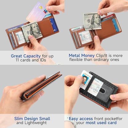 Men's Slim Wallet with Money Clip RFID Blocking Bifold Credit Card Holder Gifts for Men