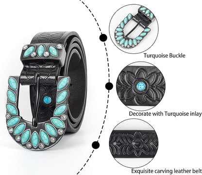 INOGIH Adjustable-Vintage-Western-Cowboy-Belt Women Men - Cowboy-Style Engraved-Buckle Belt for Jeans Pants Dresses
