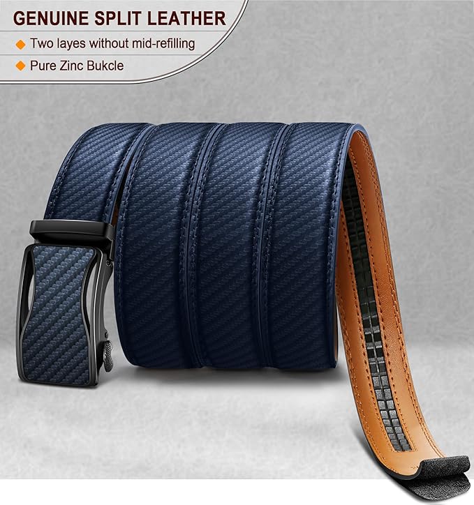 BULLIANT Mens Ratchet Belt,Leather Adjustable Slide Belt For Gift Mens Dress Casual 1 3/8",Size Adjustable