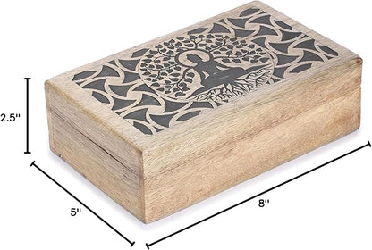 Ajuny Handmade Wooden Keepsake Box Buddha Tree Desgin Memory Box Vintage Decorative Jewelry Storage Treasure Chest Gift Idea for Men & Women (8x5 Inch)