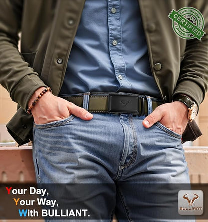 BULLIANT Men Belt,Ratchet Leather Belt Click Adjustable for Men Jeans Dress Casual 1 3/8-Cut to Fit