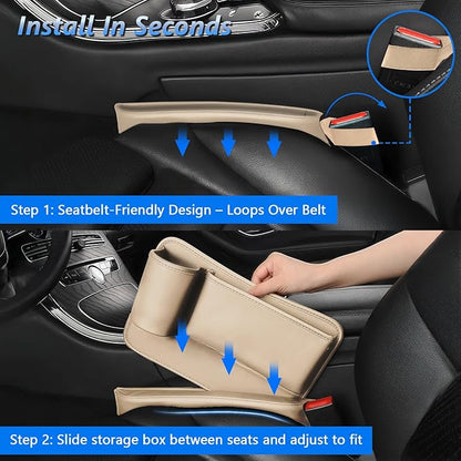 Car Seat Gap Filler Organizer 2 Pack, Car Seat Organizer with Cup Holders, 3-in-1 Removable Auto Organizer for Women, Universal Fit SUV Truck Fill The Gap Between Seats & Console(Beige)