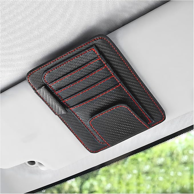 Augeny Car Sun Visor Organizer, Auto Visor Organizer and Storage, Registration and Document Holder, Vehicle Accessories for Sunglasses Document Card Pen Driver License (Carbon Fiber Red Line)