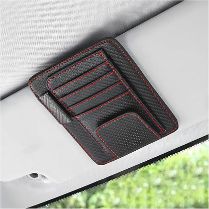 Augeny Car Sun Visor Organizer, Auto Visor Organizer and Storage, Registration and Document Holder, Vehicle Accessories for Sunglasses Document Card Pen Driver License (Carbon Fiber Red Line)