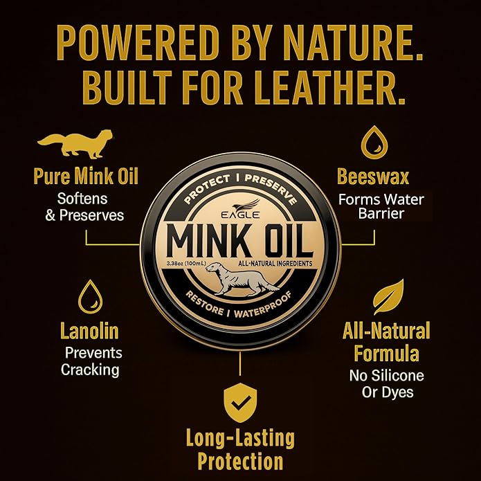 4-in-1 Mink Oil Leather Conditioner Kit – 3.52oz Waterproof Paste with Horsehair Brush, Sponge & Microfiber Cloth – Leather Cleaner & Protector for Boots, Shoes, Jackets, Saddles & Bags