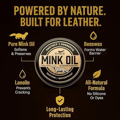 4-in-1 Mink Oil Leather Conditioner Kit – 3.52oz Waterproof Paste with Horsehair Brush, Sponge & Microfiber Cloth – Leather Cleaner & Protector for Boots, Shoes, Jackets, Saddles & Bags