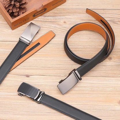 GAEKEAO Mens Belt Leather Micro-Adjust Buckle Ratchet Belts for Men Dress Casual to Formal Trim to Fit with Gift Box (35mm)