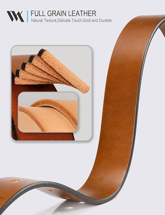 WOLFANT Men's 1.5" Full Grain Leather Belt,100% Italian Real Solid Leather