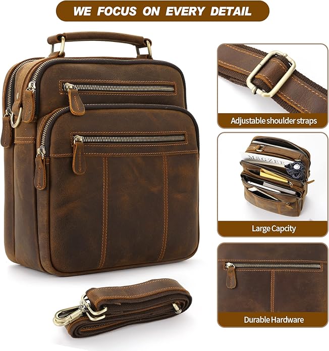 Jack&Chris Leather Messenger Bag for Men, Man Purse Crossbody Bags for Work Business