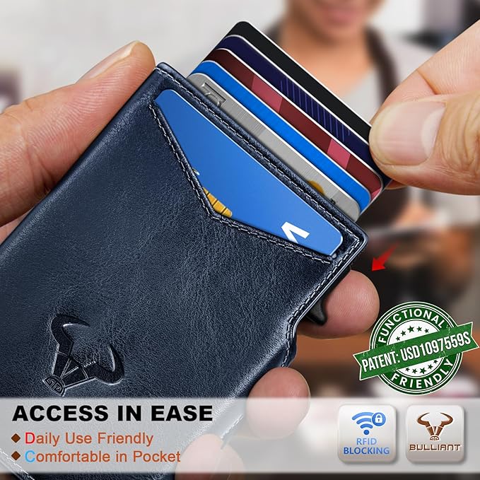 BULLIANT Men Wallet Gift Boxed,Slim Front Pocket Wallet Money Clip Card Holder 3.8"x2.7",Pop-up Access