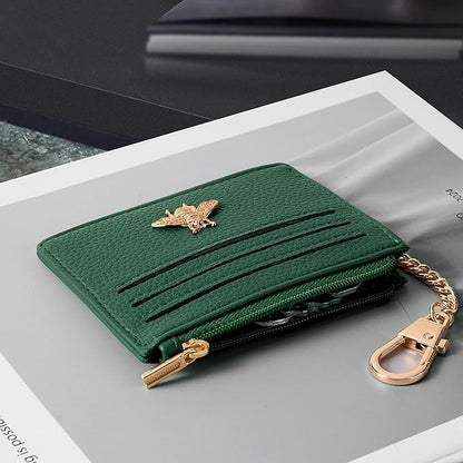 SEAVILIA Card Holder Keychain Wallet for Women with ID Window RFID Blocking Coin Purse Bee Gifts Slim Minimalist Small PU Leather