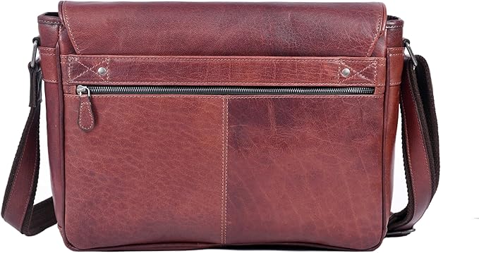 16" Crossbody Bag Leather Laptop Messenger Bag For Men with trolley sleeve for school office (Dark Brown)