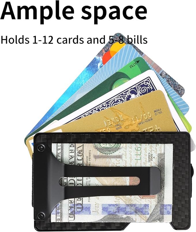 Minimalist Slim Wallet for Men,RFID Blocking Metal Wallet,Aluminum Credit Card Holder & Money Clip 12-15 Cards,Slim Rfid Front Pocket Mens Wallet,Matte Carbon Fiber