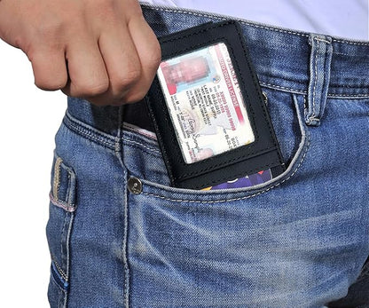 Front Pocket Wallets for Men with Magnet Money Clip RFID Blocking Leather Minimalist Slim Wallet Credit Card Holder (Small Black)