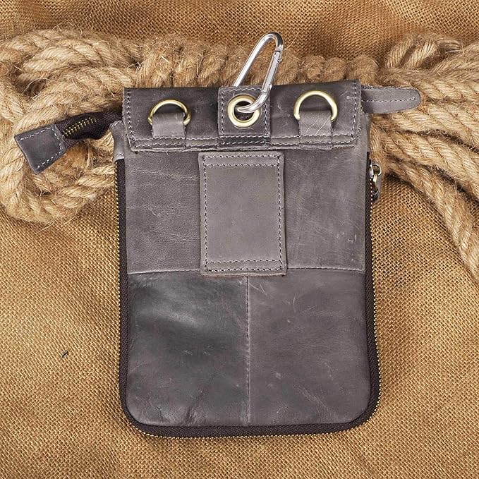 Le'aokuu Mens Genuine Leather Small Messenger Shoulder Satchel Phone Pouch Belt Waist Bag Pack