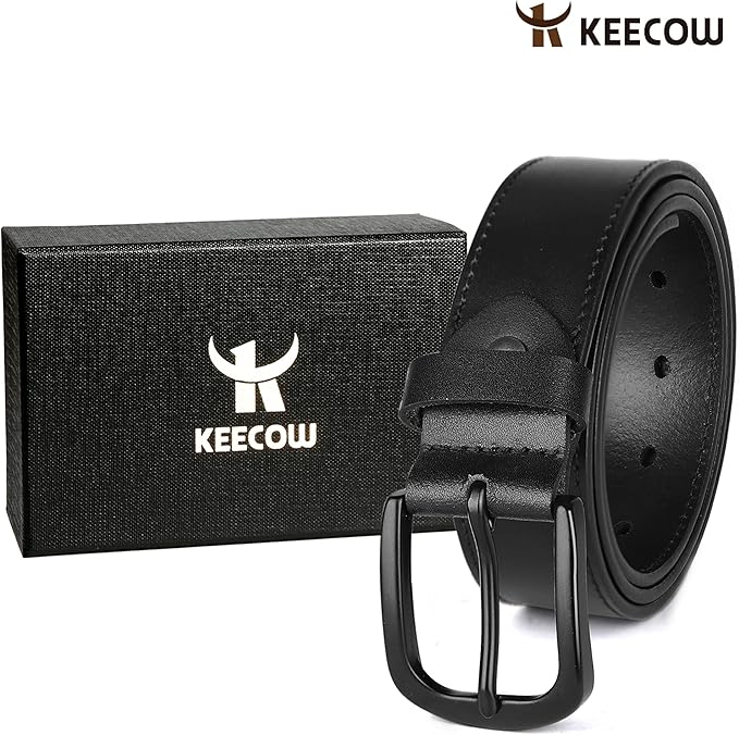 KEECOW Men's 100% Italian Cow Leather Belt Men With Anti-Scratch Buckle,Packed in a Box