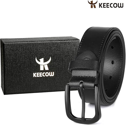 KEECOW Men's 100% Italian Cow Leather Belt Men With Anti-Scratch Buckle,Packed in a Box