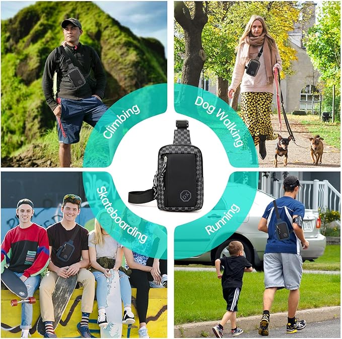 Long Keeper Mini Sling Bag - Women Men Vegan Leather Crossbody Phone Bag Waterproof Travel Running Chest Bag Casual Daypack