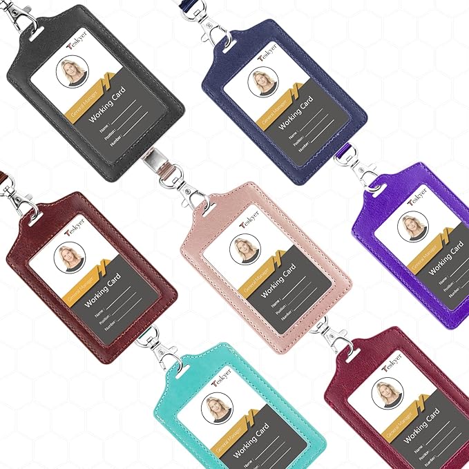 Teskyer 2 Pack Double Sided Clear Badge Holder with Lanyard, ID Badge Name Card Holder with Stainless Steel J-Hook Nylon Lanyard for Work, School, Metro, Access Card, Rose Gold
