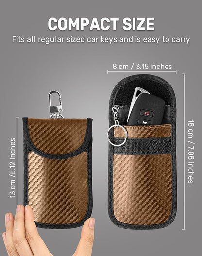 Upgraded Faraday Bag for Key Fob (2 Pack), Premium Faraday Key Fob Protector– Car RFID Signal Blocking, Car Security Protection, Anti-Theft Pouch, Anti-Hacking Case Blocker Brown