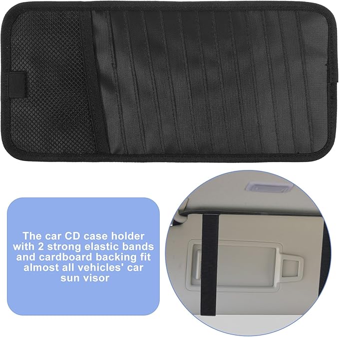 Car CD Case Holder Car Visor CD Holder DVD Vehicle Visor Storage Orangizer Large Capacity Sun Visors Organizer for CDs Visors Case with 12 DVD Storage Sleeves Mesh Pocket Pen Holders and Elastic Strap