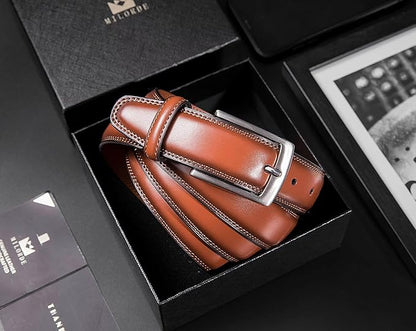 MILORDE Men's Genuine Leather Dress Belt, Handmade, 100% Cow Leather, Fashion & Classic Designs for Work Business and Casual