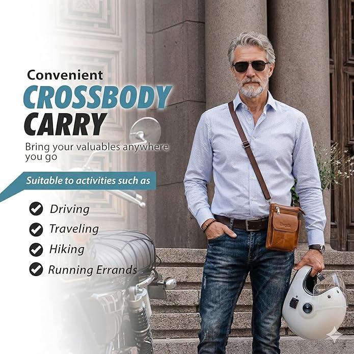 Hengwin Genuine Leather Small Crossbody Purse for Men Women, Travel Passport Wallet Cell Phone Shoulder Holster Belt Pouch Messenger Bag