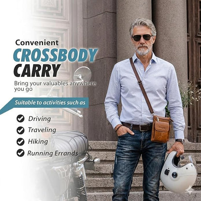 Hengwin Genuine Leather Small Crossbody Purse for Men Women, Travel Passport Wallet Cell Phone Shoulder Holster Belt Pouch Messenger Bag