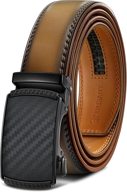 KEMISANT Men Belt Ratchet Click Belt Genuine Leather Adjustable For Men Golf Dress Casual Jeans 1 3/8-Cut For Fit