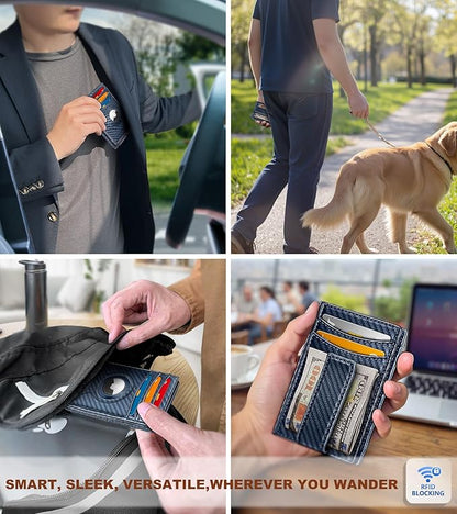 BULLIANT Men Airtag Wallet,Slim Wallet Money Clip Card Holder Magnetic Closure 12 Cards in Front Pocket RFID Blocking