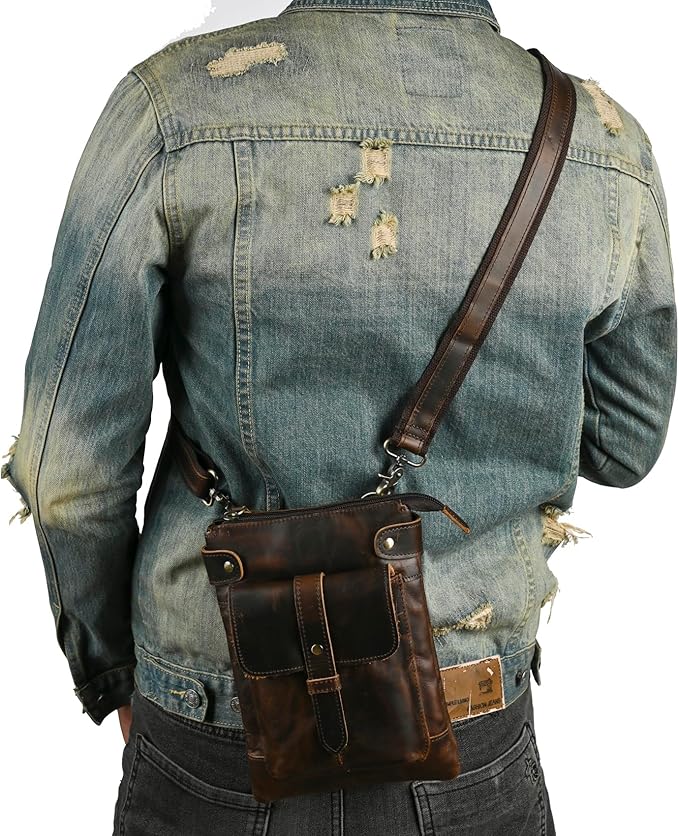 Le'aokuu Mens Genuine Leather Fanny Small Messenger Shoulder Satchel Waist Bag Pack 8711