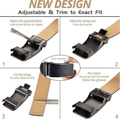 28"-68" Men's Leather Ratchet Dress Belt Big And Tall With Automatic Buckle