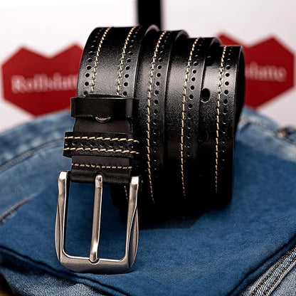 Luxury Full Grain Genuine Leather Belt Men Gift, 1.5" Wide Vintage Real Leather Western Cowboy Men's Belts