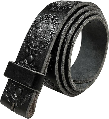 Western Floral Engraved Embossed Tooled Genuine Leather Belt Strap or Belt 1-1/2"(38mm) Wide, Multi-Style Options