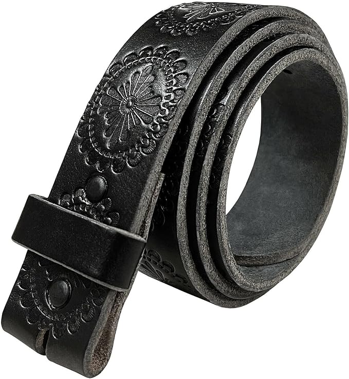 Western Floral Engraved Embossed Tooled Genuine Leather Belt Strap or Belt 1-1/2"(38mm) Wide, Multi-Style Options