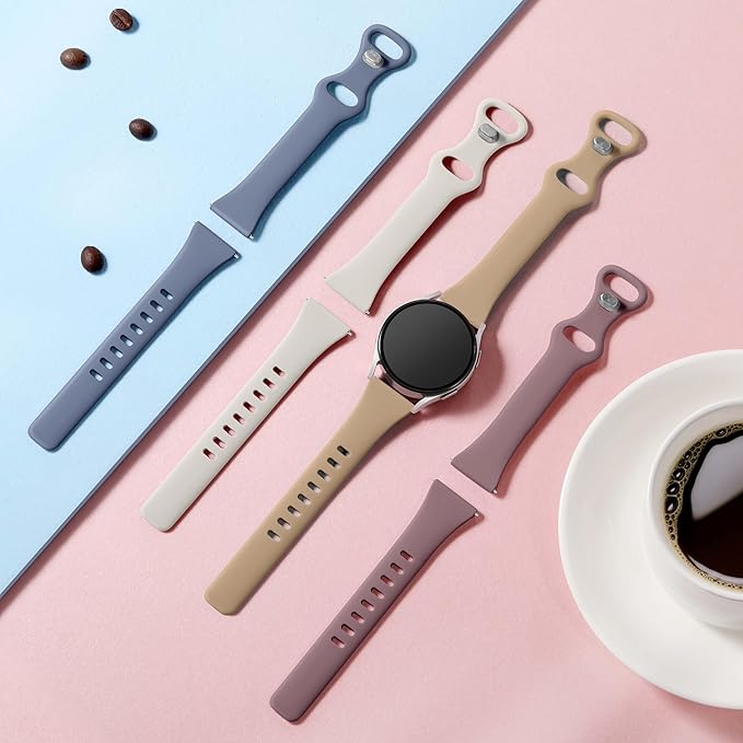 GEAK Compatible with Samsung Galaxy Watch 7 6 Band/Galaxy Watch 4 5 Band 40mm 44mm,20mm Soft Slim Silicone Strap Compatible for Samsung Watch 4 Bands Large Starlight/Bluegrey/SmokeViolet/MilkTea