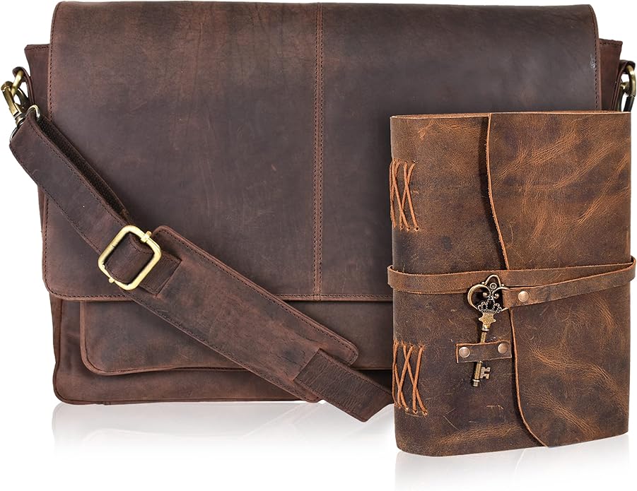 Oak Leathers Leather Messenger Bag for Men and Women - Laptop Briefcase Bag For College, Office, Adjustable Shoulder Strap