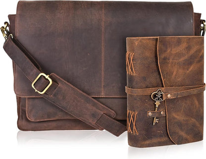 Oak Leathers Leather Messenger Bag for Men and Women - Laptop Briefcase Bag For College, Office, Adjustable Shoulder Strap