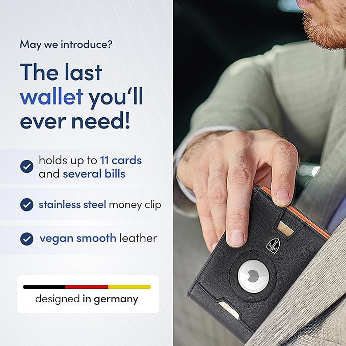 TRAVANDO AirTag* Wallet Mens Wallet with Money Clip Air Tag Wallet Card Holder RFID Blocking Bifold Gifts for Men