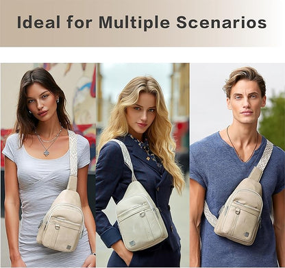 Sling Bag Set, PU Leather Sling Bag, Multi-Zipper Design for Travel, Outdoors, Valentine’s Day Gifts