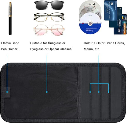 Wisdompro Car Sun Visor Organizer, Auto Storage Pouch with 3 CD Sleeves, Pen Holder, Strap & Pocket for Sunglass, Document, Card -Black