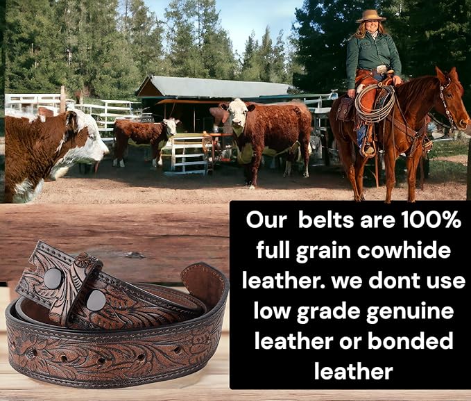 F&L CLASSIC Western Belt without buckle for men – Full Grain Leather Cowboy Belts for jeans - One Piece Leather strap belt