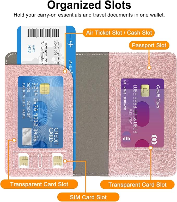 RSAquar Passport Holder for Women and Men, Premium PU Leather Travel Passport Wallet RFID Blocking Passport Cover Travel Documents Organizer (Rose Gold)