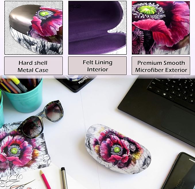 MyEyeglassCase® Large Hard Sunglasses Case | fits Large curved Sunglasses, with microfiber bag and cleaning cloth