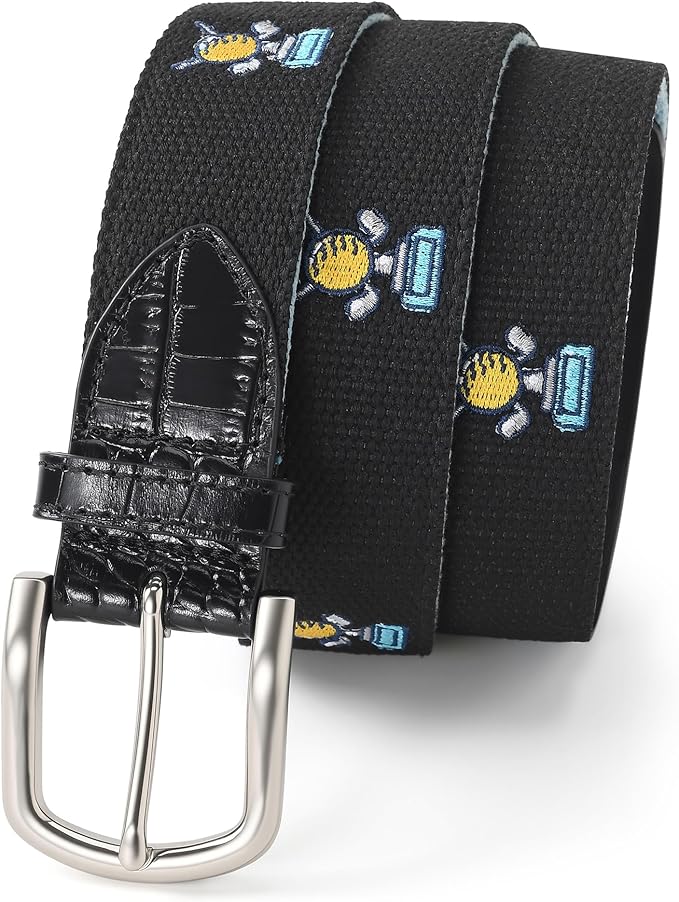 Mile High Life Golf Belts for Men, Canvas Belt with Genuine Leather Tips, Embroidered 2 Layer Web Belt with Pin Buckle