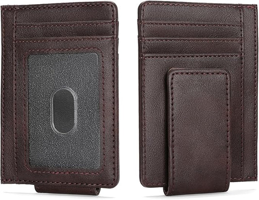 Magnetic Closure Slim Wallet for Men Leather RFID Blocking Minimalist Front Pocket Money Clip Wallet Credit Card Holder